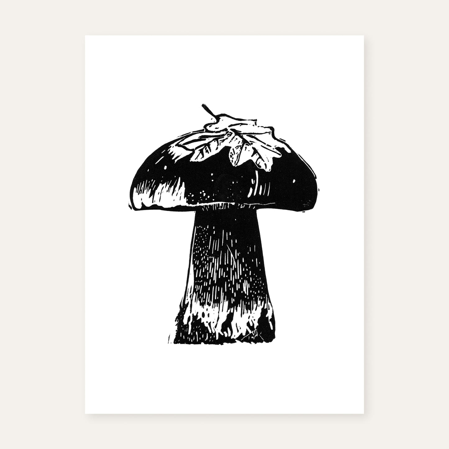 Linocut print of a boletus.